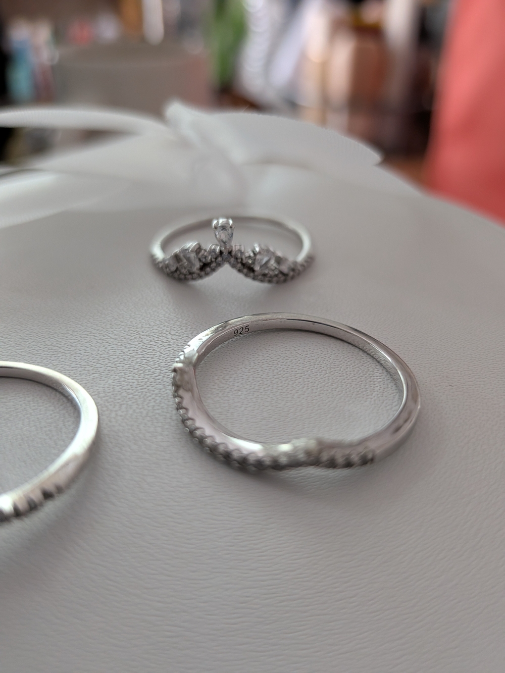 Sterling Silver Chevron .925 Pave Stackable Rings - 3 Rings - Picture 6 of 8